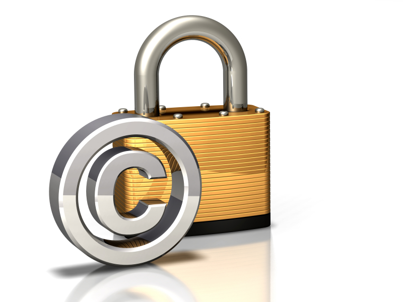 Gold padlock with a chrome circled copyright symbol in front, representing federally registered copyright protection.